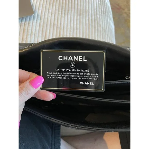 Authentic Chanel Black Quilted Lambskin Leather 3 Accordion Flap Bag - Picture 4 of 11